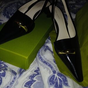 Tory Burch Black and Gold Slingback Heels